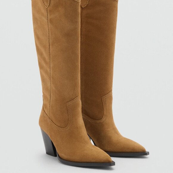 Mango Suede Cowboy Boots - Picture 1 of 7